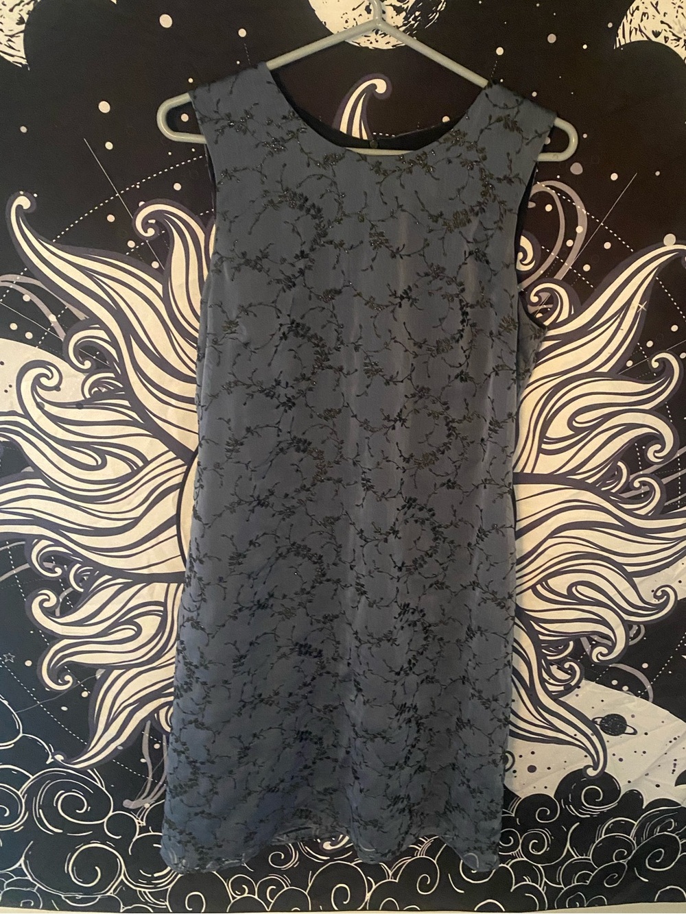 Vintage 90’s Sleeveless Blue & Black Sparkling Embroidered Floral Dress